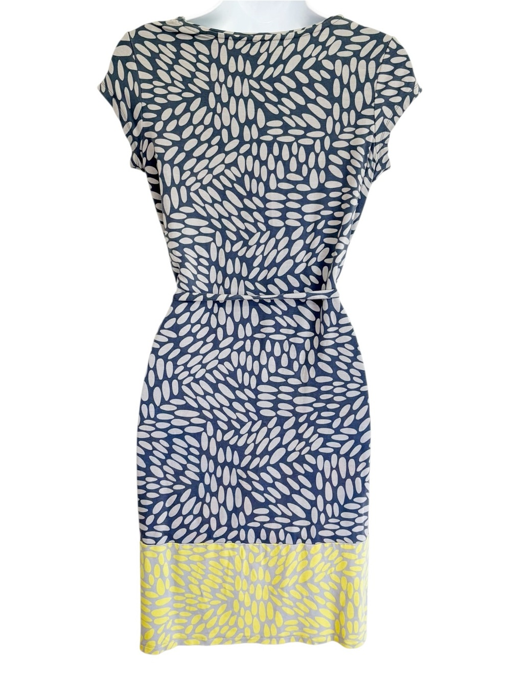 BODEN Jersey Tie Waist Mini Dress 8 Petite Navy Yellow Printed Stretch Dress - Picture 3 of 8